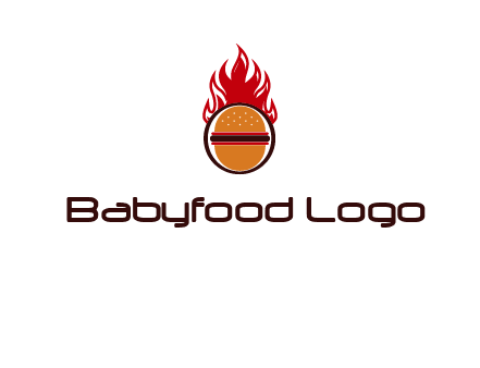 burger in front of flame logo