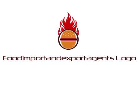 burger in front of flame logo