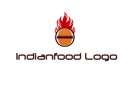 burger in front of flame logo