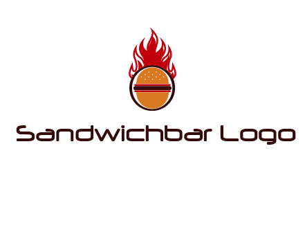 burger in front of flame logo