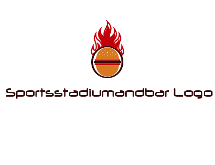 burger in front of flame logo