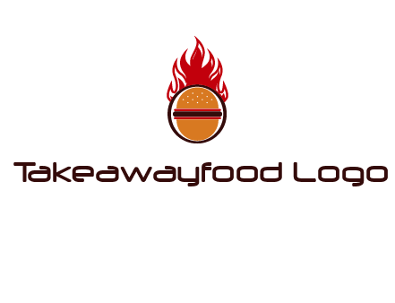 burger in front of flame logo