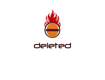 burger in front of flame logo