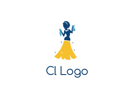 cleaning woman with broom logo