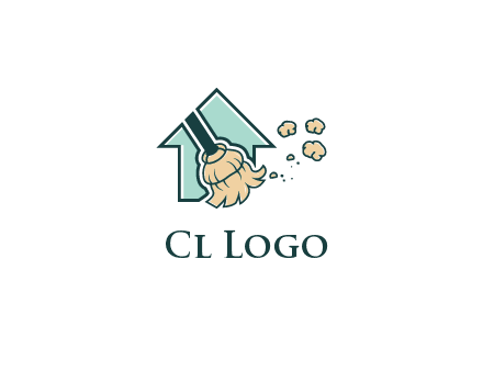 home cleaning logo with a mop sweeping dust