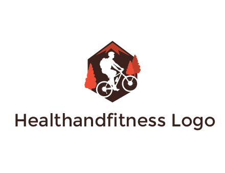 hexagonal mountain biking logo with fir trees