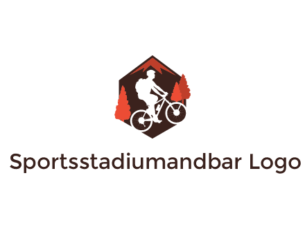 hexagonal mountain biking logo with fir trees