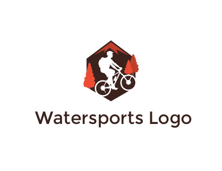 hexagonal mountain biking logo with fir trees