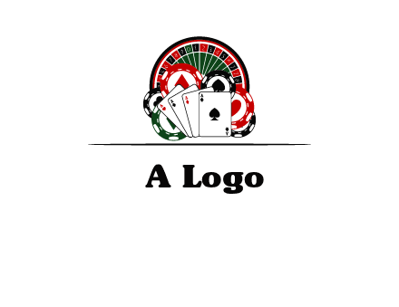 casino logo with poker chips, cards and Roulette