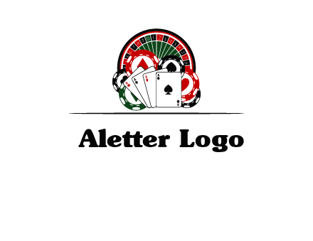 casino logo with poker chips, cards and Roulette