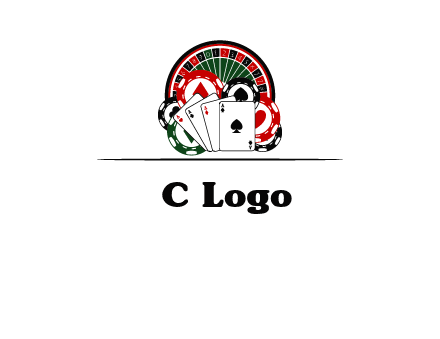 casino logo with poker chips, cards and Roulette