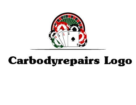 casino logo with poker chips, cards and Roulette