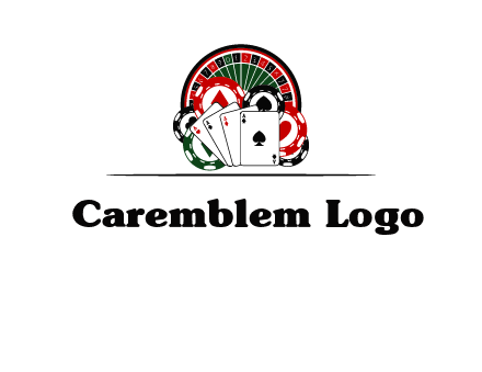 casino logo with poker chips, cards and Roulette