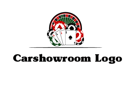 casino logo with poker chips, cards and Roulette