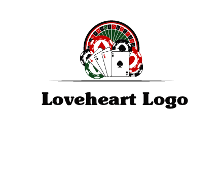 casino logo with poker chips, cards and Roulette