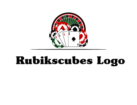 casino logo with poker chips, cards and Roulette