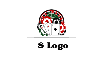 casino logo with poker chips, cards and Roulette