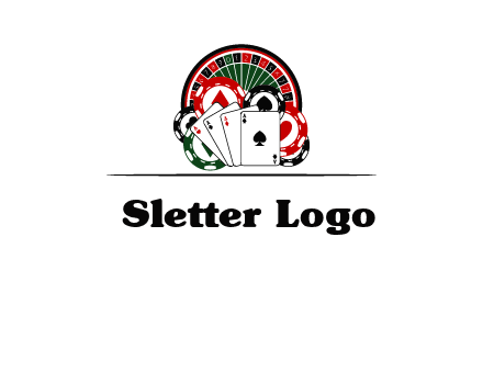 casino logo with poker chips, cards and Roulette