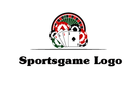 casino logo with poker chips, cards and Roulette