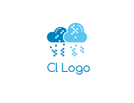 technology logo with clouds raining pixels