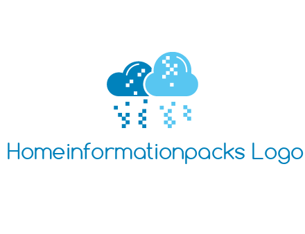 technology logo with clouds raining pixels