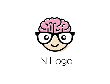 character with with a smile, glasses and brain