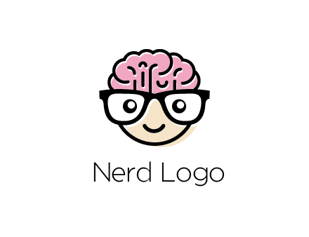 character with with a smile, glasses and brain
