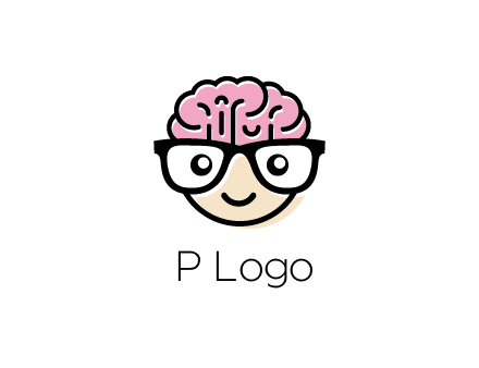 character with with a smile, glasses and brain