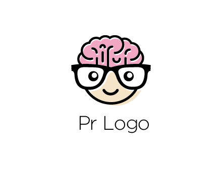 character with with a smile, glasses and brain