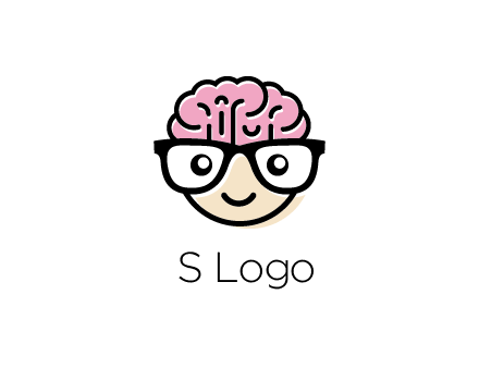 character with with a smile, glasses and brain