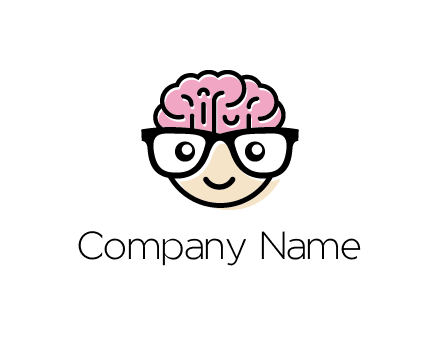 character with with a smile, glasses and brain