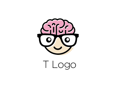 character with with a smile, glasses and brain