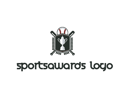 baseball logo with a ball and crossed bats behind a shield featuring a trophy