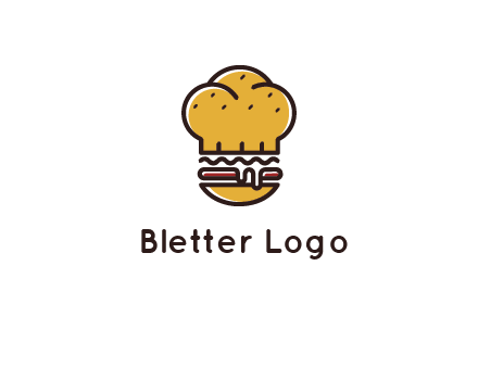 burger with a chef's hat upper bun food logo