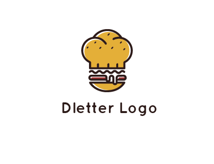 burger with a chef's hat upper bun food logo