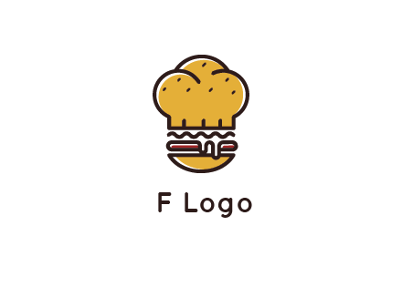 burger with a chef's hat upper bun food logo