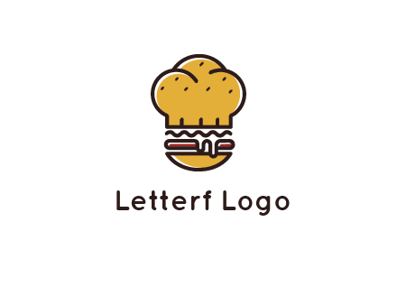 burger with a chef's hat upper bun food logo