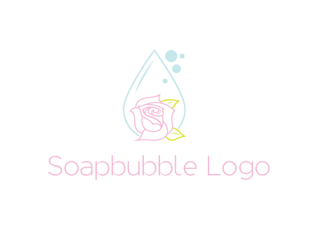 droplet behind a rose with bubbles for a spa or beauty salon logo