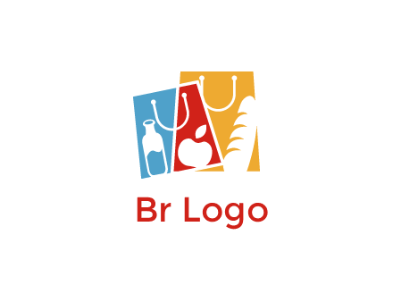 abstract shopping bags with groceries logo