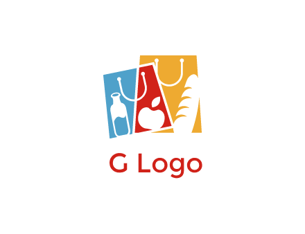 abstract shopping bags with groceries logo