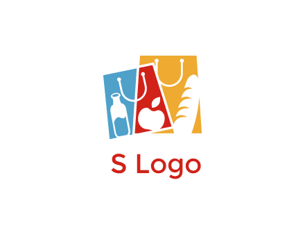 abstract shopping bags with groceries logo