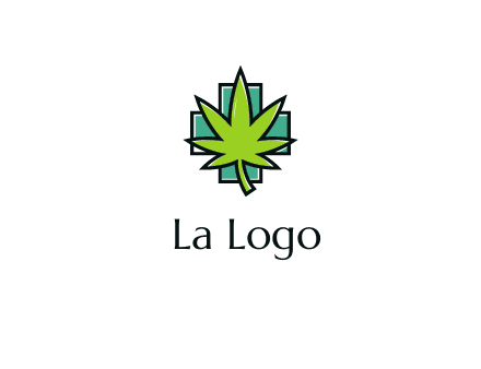 marijuana leaf over a cross o addition sign logo