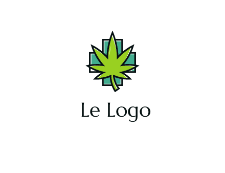 marijuana leaf over a cross o addition sign logo