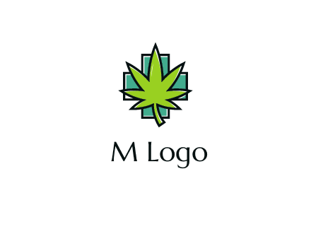 marijuana leaf over a cross o addition sign logo