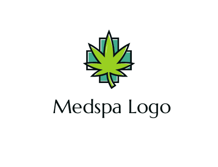 marijuana leaf over a cross o addition sign logo