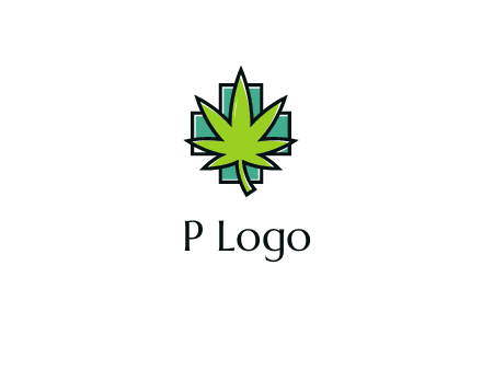 marijuana leaf over a cross o addition sign logo