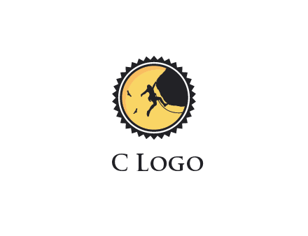 circular recreational sports logo featuring a rock climber