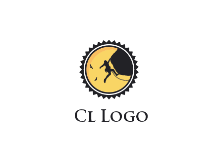 circular recreational sports logo featuring a rock climber