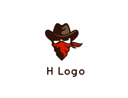 cowboy with a bandanna covering his face logo