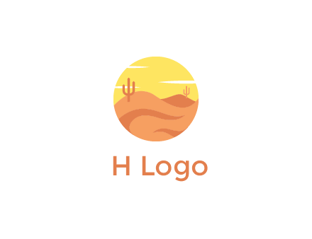 circular logo showing a desert landscape with cactus